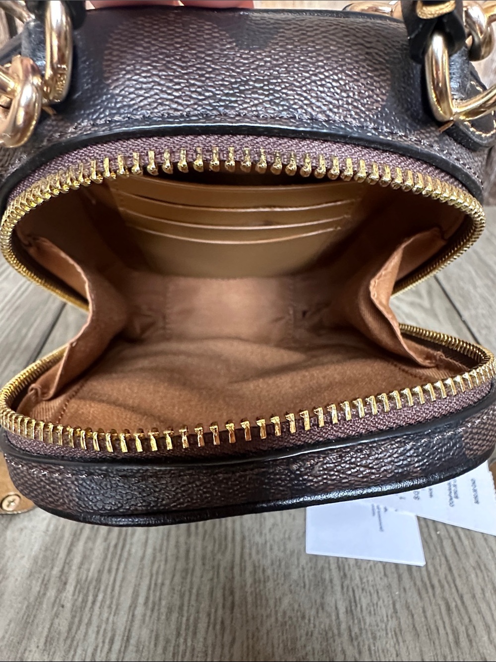 Coach Eva Phone Crossbody In Blocked Signature Canvas Light Khaki/Brown - Picture 10 of 15